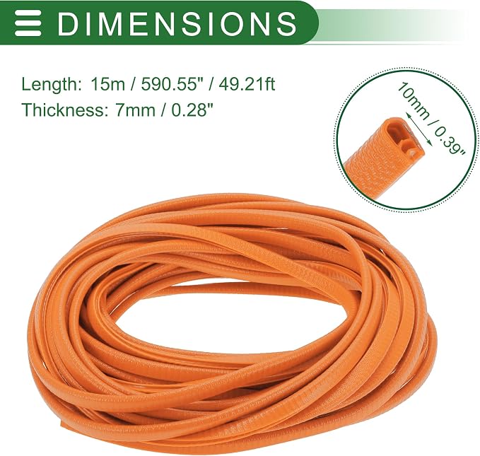 Universal Car Door Edge Protective Sealing Strip U-Type Door Scratch Protection Guard, 49.21ft 15m, Anti-scratch Collision, PVC Iron, Orange
