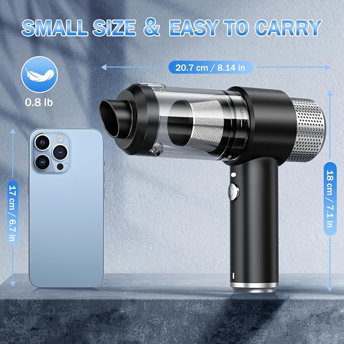Handheld Car Vacuum Cleaner, 16000PA Hand Held Vacuum Portable Cordless, 2 in 1 Air Duster and Vacuum Cleaner with LED Light, Multi-Nozzles, 120W High Power Mini Vacuum for Home, Pet, Office