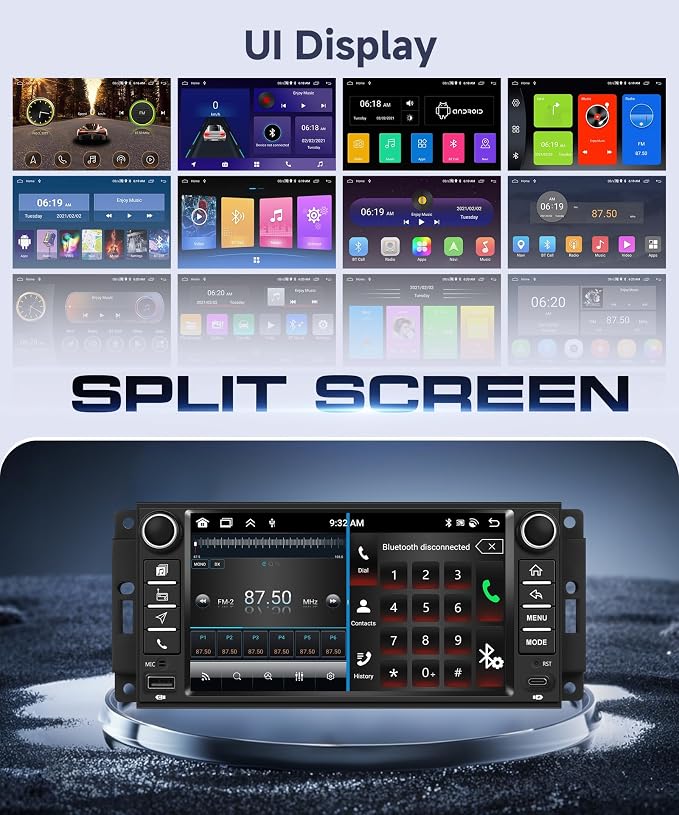 4G+128G Android Car Stereo for Jeep Wrangler 2007-2018 & Jeep Compass 2011-2015 with Wireless CarPlay Android Auto, 7 Inch Car Radio GPS Navigation WiFi SWC Bluetooth FM with Backup Camera