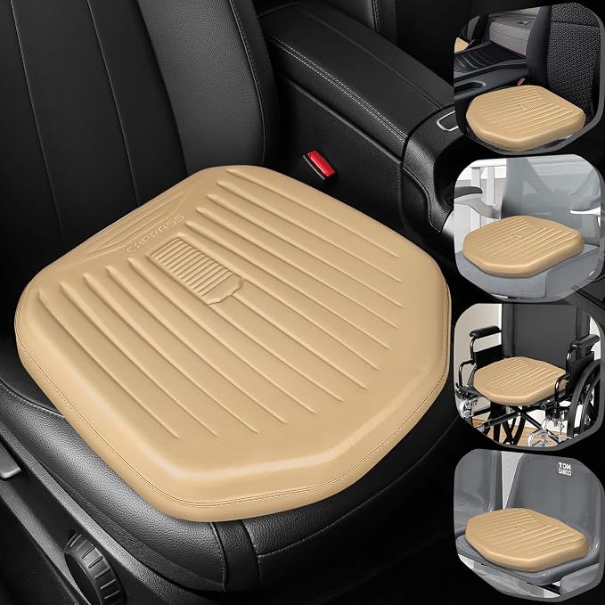 Premium Leather Car Seat Cushion, Comfort Memory Foam Driver Seat Cushion for Long Driving, Waterproof Non-Slip Seat Cushions for Cars, Truck, SUV, Office Chairs, Stadium, Beige