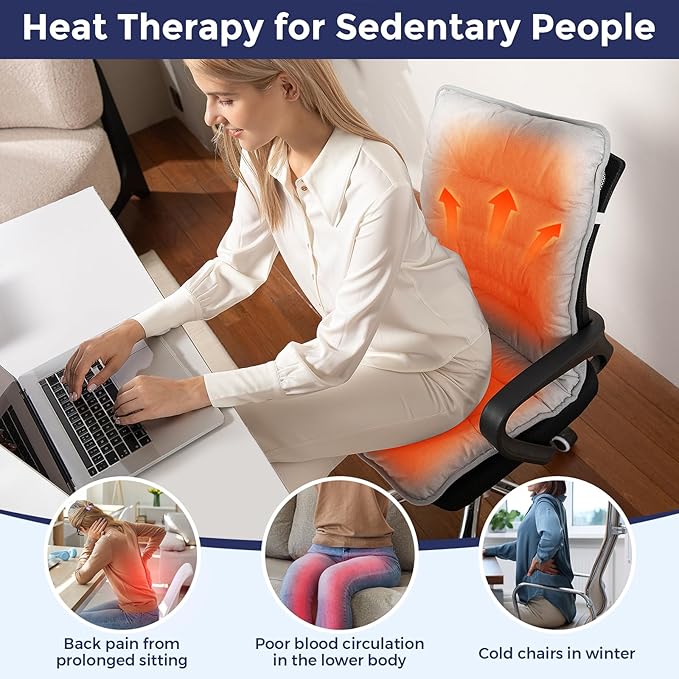 Heated Seat Cushion for Office Chair, Heated Seat Pad for Pain Relief Promote Blood Circulation with 3 Heat Levels & 90mins Auto-off, Chair Warmer for Back, Waist, Hips, Thighs Home Office Use, Grey
