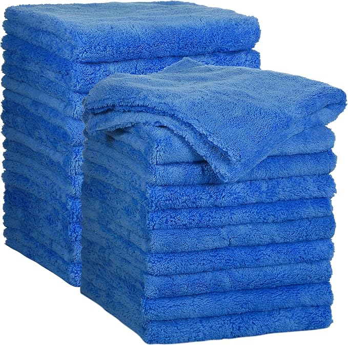 20 Pcs 16 x 16 Inch Edgeless Microfiber Plush Towels for Cars Detailing Drying Wash Polishing Absorbent Cleaning Cloths, 500 GSM (Dark Blue)