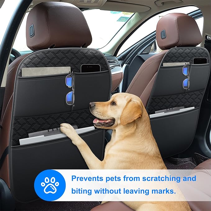Back Seat Protector 2 Pack Fit For Honda CR-V Car Kick Mats For Kids Upgraded Version with Storage Organizer Waterproof Dirt Proof Faux Leather Auto Accessories (Black)