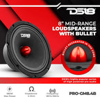 PRO-GM8.4B Loudspeaker - 8", Midrange, Red Aluminum Bullet, 580W Max, 4 Ohms,1.5" Kapton VC, Premium Quality Audio Door Speakers for Car or Truck Stereo Sound System (1 Speaker)