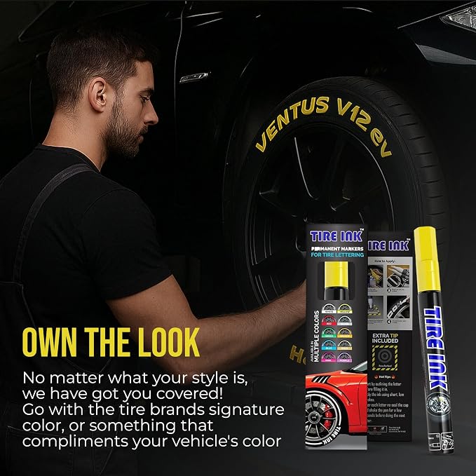 Color Tire Paint Pen - Waterproof Permanent Paint pens for Car Wheels Lettering | Car Wash Safe and Durable | Made in Japan (Yellow, 1 Count (Pack of 1))