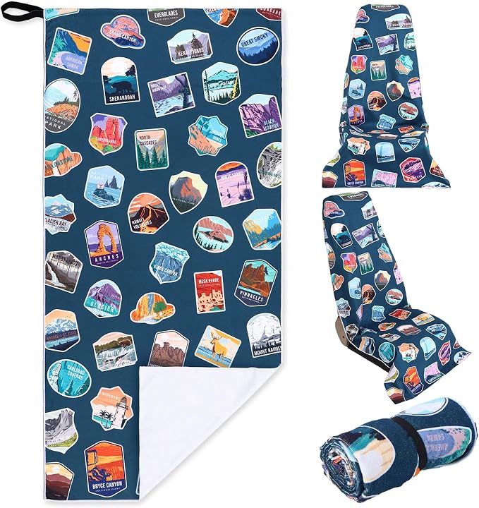 Car Seat Towel Covers Christmas Car Accessories Gifts Athletic Running Towel Performance Microfiber Post Workout Sweat Washable Cover Non Slip for Seat Outdoor Sport (National Park)