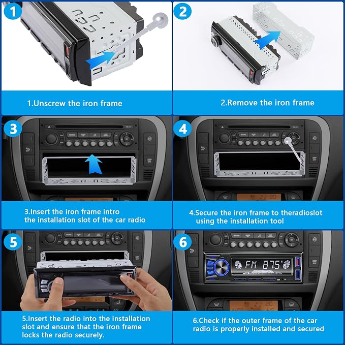 Car Radio Bluetooth Single DIN Car Stereo with Bluetooth,Car Audio with Push to Talk Button for Handsfree Calling,FM/ MP3/EQ/SD/AUX,Dual USB,iOS & Android App Control,7 LED Colors | No CD Player