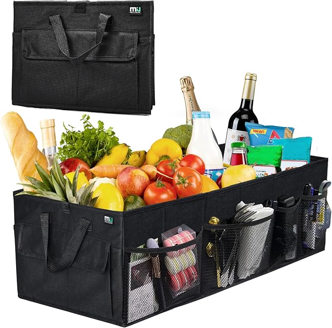 Trunk Organizer for Car, Car Organizer, 12 Pockets Trunk Organizer for SUV, Durable Oxford, Non-Slip Bottom, Trunk Storage Organizer for Sedans, Van, Jeep, Grocery, Large 3 Compartments