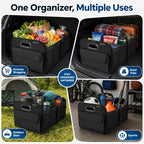 PAT SAM'S Trunk Organizer for SUV, Collapsible Car Trunk Organizer with Dividers, Waterproof 600D Oxford, Non-Slip Storage Organizer for Groceries, Tools, Travel, Truck & Car (Black)