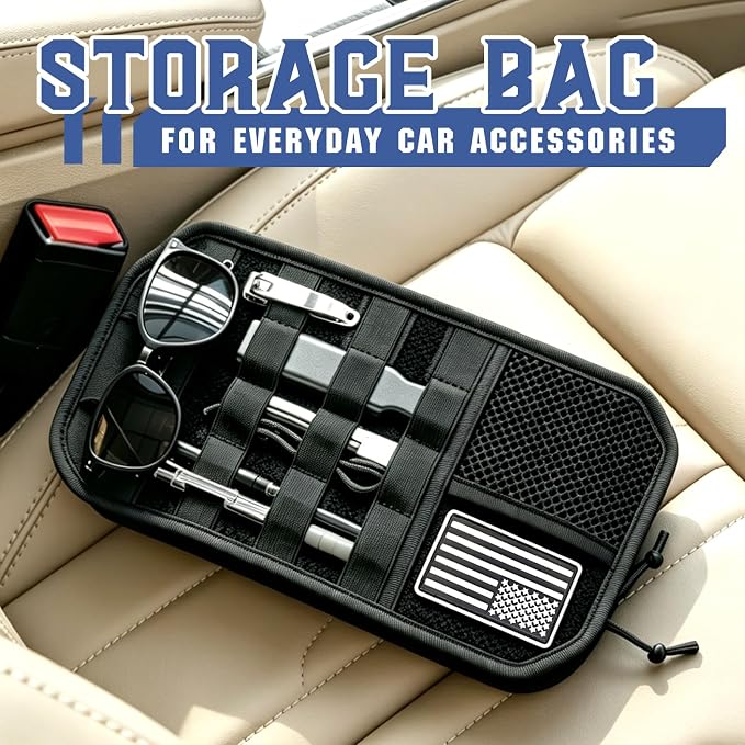 SAMPUSS Car Sun Visor Organizer Car Sunglass Holder with Storage Pouch | Semi-rigid molle panel car truck accessories with zipper for men&women fit most cars trucks vans suvs jeeps patrols