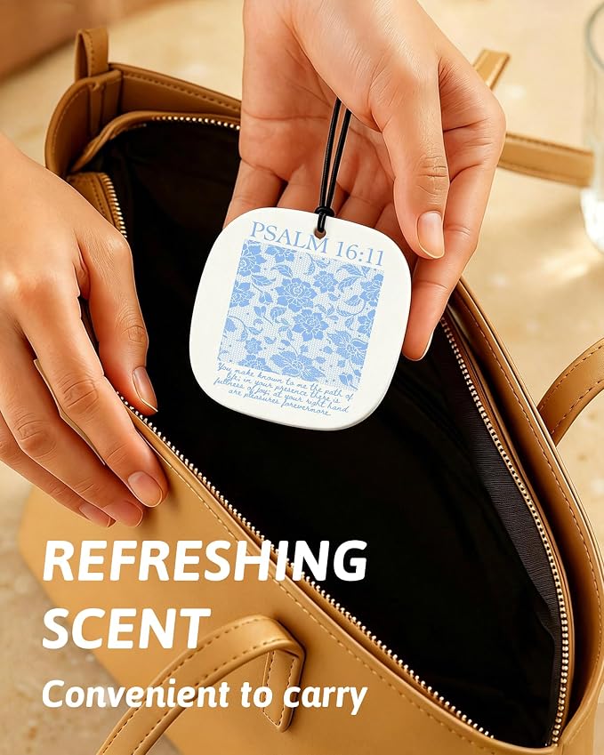 Blue Christian Car Air Freshener 8 Pcs, Blue Bow Floral Religious Hanging Air Freshener Rounded Square for Girls Dorm Bedroom Apartment, Girly Christian Car Accessories Mirror Decor for Women