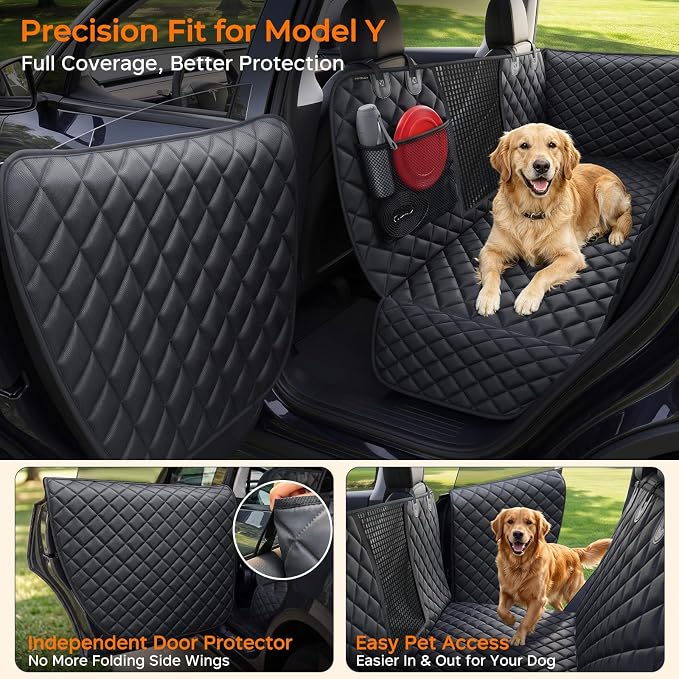Dog Car Seat Cover for Tesla Model Y & Juniper (2025+) with Door Protectors, Waterproof Seat Cover Hammock 600D Heavy Duty Scratch Proof Nonslip Durable Soft Back Seat Covers