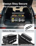 Car Trunk Organizer - Foldable Trunk Organizer for SUV, Car Storage with Reflective Strips & Securing Cover, Large Capacity Car Accessories for Truck, Van & Sedan, Black, 22.1" x 12.6" x 11.0"
