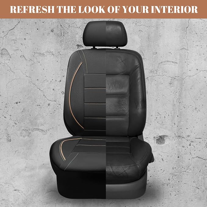 Universal FIT Piping Leather Car Seat Cover, for suvs,Van,Trucks,Airbag Compatible,Inside Zipper Design and Reserved Opening Holes (Full Set, Black and Beige)