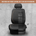 Universal FIT Piping Leather Car Seat Cover, for suvs,Van,Trucks,Airbag Compatible,Inside Zipper Design and Reserved Opening Holes (Full Set, Black and Beige)