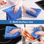 Microfiber Cleaning Cloths 18 Packs, 11.8" x 11.8" Blue Reusable Kitchen Towels, Lint-Free Cleaning Rags, Super Absorbent Cleaning Cloths for Kitchen, Car, and Household Cleaning