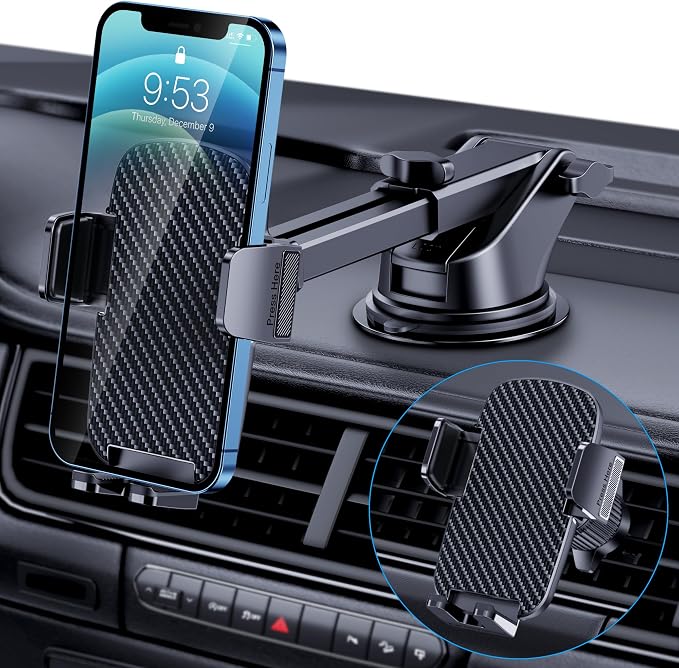 Car Phone Holder [Military-Grade Suction] Phone Stand for Car [Super Stable] Automobile Car Mount for iPhone Universal Accessories Air Vent Dashboard Windshield Mount Fit Vehicle Accessories