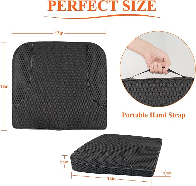 Premium Car Seat Cushion, Memory Foam Driver Seat Cushion to Improve Driving View- Coccyx & Lower Back Pain Relief - Seat Cushion for Car, Truck, Office Chair (4D Mesh Black)