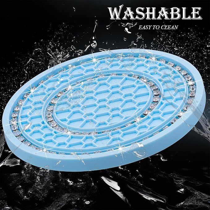 4PCS Bling Crystal Rhinestone Cup Holder Coaster, 2.75 inch Soft Silicone Anti-Slip Shockproof, Car Cup Holder Insert Coasters, Universal Car Interior Accessories for Women (Light Blue & White)
