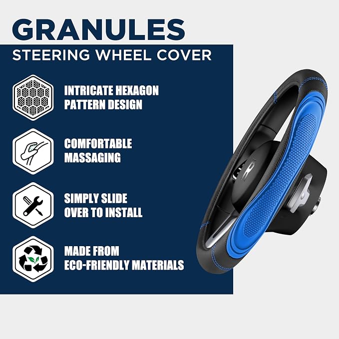 Car Steering Wheel Cover - Microfiber Leather Steering Wheel Wrap Sports 14.5-15 Inch Steering Wheel Cover Non-Slip for Men Women Blue Color