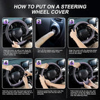 Steering Wheel Cover for 14.5-15 inch Wheels, Breathable PU Leather with Perforated Sides, Anti-Slip Grip, Universal Fit for Cars & SUVs, Black and Light Purple