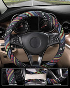 Boho Steering Wheel Cover with Baja Blanket Cloth, Ethnic Style Auto Wheel Cover Made of Coarse Flax, Fits 14 1/2-15 1/4 inches Car Wheel