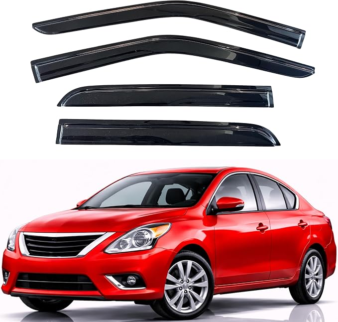 KPY Rain Guards Fit for 2012-2019 Nissan Versa Sedan, Out-Channel Window Visors Vent Wind Deflectors 4PC, Car Accessories for 12-19 Versa Sedan (Excludes Hatchback)
