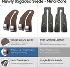 Car Headrest Hooks, Premium Suede with Metal Car Seat Back Storage Hooks for Handbag Coats Umbrella Backpack - 2 Pack, Brown