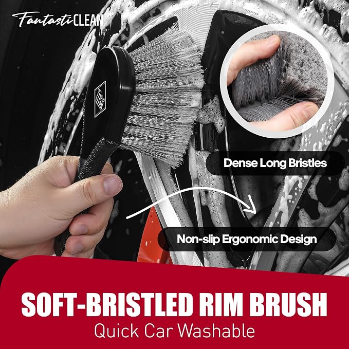 7PCS Car Wheel Brush Kit for Car Owners Detailers, Soft-bristled Brush, Tire brush for Car Detailing, Rim Cleaning Tape, Bendable & Curved Brushes and Pads for Home Shop, Cars Trucks RVs