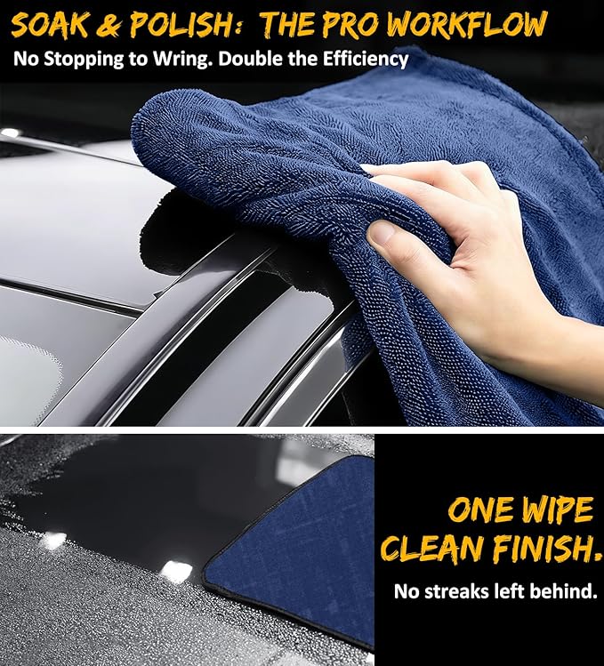 2-Pack Long-Reach Pro Car Drying Towels, 48"x32" Extra Large Super Absorbent Towels, High GSM Twisted Loop, Streak-Free Single-Sided Microfiber for Car Detailing, SUV, Truck (Dark Blue)