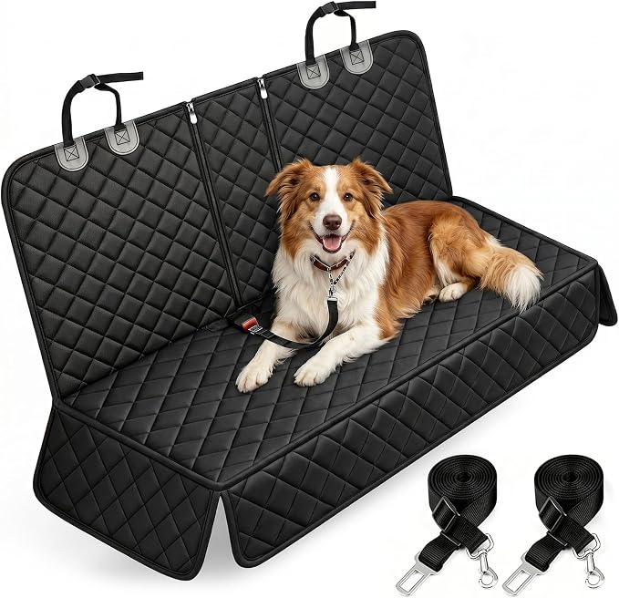 Dog Car Seat Cover for Back Seat, Pet Seat Cover Waterproof Rear Seat Protector Scratchproof Back Car Seat Cover fits Middle Armrest for Cars Suvs Truck (55” Width) - Black