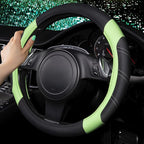 Line Rider Microfiber Leather Sporty Steering Wheel Cover Universal Fits for 95% Truck,SUV,Cars 14.5-15inch, Anti-Slip Safety Comfortable Design (Glows Lime Fluorescent Green)