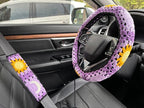 Handmade Crochet Sun Moon Car Steering Wheel Covers Universal 14-15 inch,Cute Steering Wheel Cover,Car Accessories (B:Wheel Cover+2 Belt Cover)