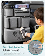 2 PACK PU Coated Fabric Car Backseat Organizer, Durable Large capacity Seat Back Organizer and Storage with 6 Pocket, Kick Mats Back Seat Protector for Kids Universal Fit