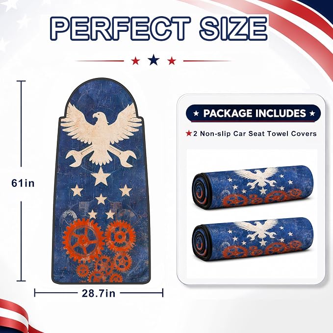Car Seat Towel Cover 2 Pack for Front Seats, Sweat Absorbent Car Seat Protector with Non-Slip Backing, Waterproof Towel Car Seat Covers for Runners, Gym, Swimming, Beach, Pets, Mechanic Eagle