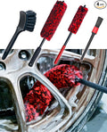 Professional 4 Pack Long Handle Wheel Brush Kit for Cleaning Wheel and Tire- 2X Soft Wheel Cleaning Brush, Detailing Brush and Stiff Tire Brush, Bendable& Durable Wheel Rim Cleaner Brush Set
