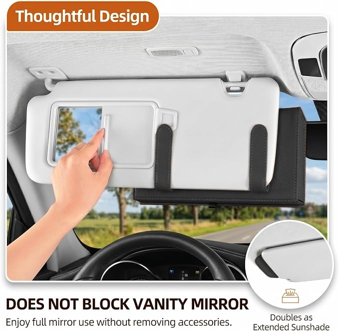 Magnetic Foldable Car Tissue Box - Easy-Install Tissue Holder for Sun Visors and Seat Backs,Premium Leather Car Napkin Organizer—Designed for Commuters,Rideshare Drivers and Families(Black)