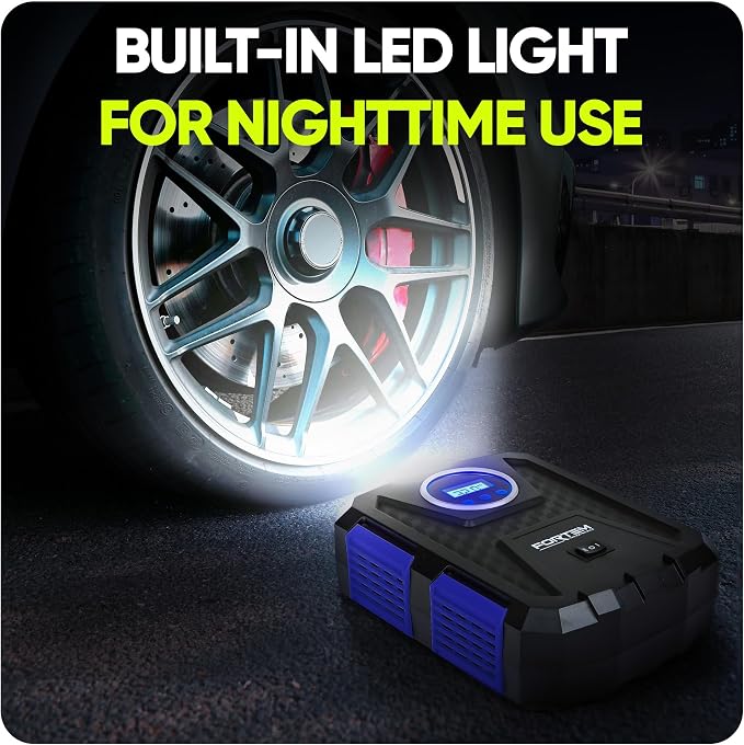 Tire Inflator Portable Air Compressor, Air Pump for Car Tires and Bikes, Car Tire Pump w/Auto Shut Off, 150 PSI, 12V DC, LED Light, Carrying Case, Perfect For Men, Women