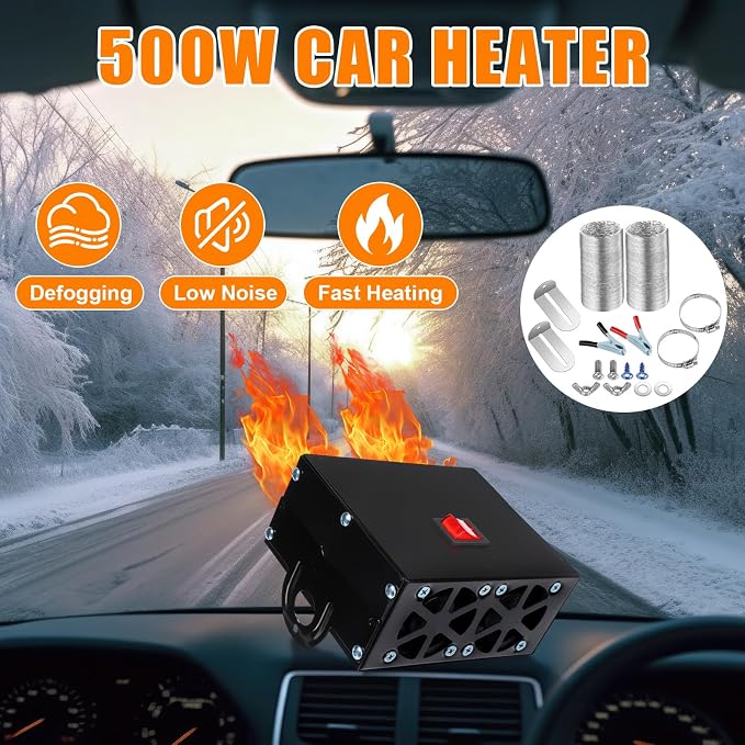 500w Car Heater 12 Volt Camping Heaters Kit Car Camping Windshield Window Defogger Defroster for Winter Automobile Windscreen Camper(12v)
