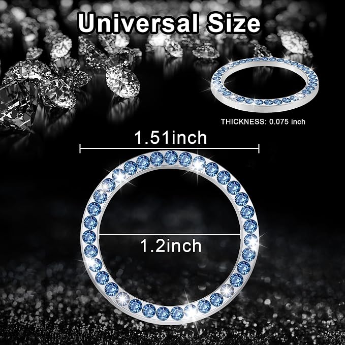 2 PCS Crystal Rhinestone Car Engine Start Stop Decoration Ring, Bling Car Interior Accessories for Women, Push to Start Button Cover Sticker, Automotive Decals, Blue