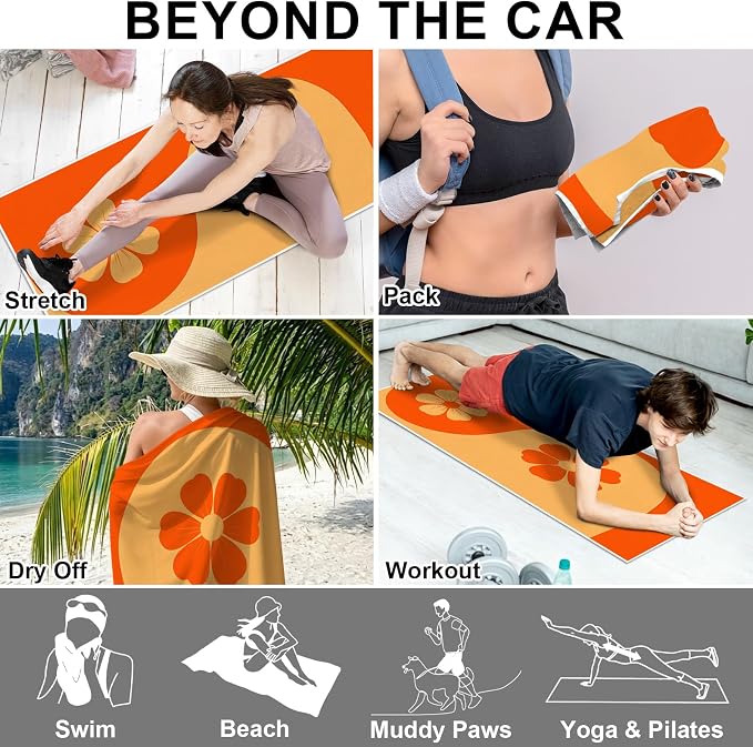 2 Pack Car Towels Seat Cover with Storage Bag, Multifunctional Microfiber Towel for Gym Outdoor Sport Running,Picnic, Beach, Pet Dog Travel,Fits Car SUV Truck (Flora Balance)