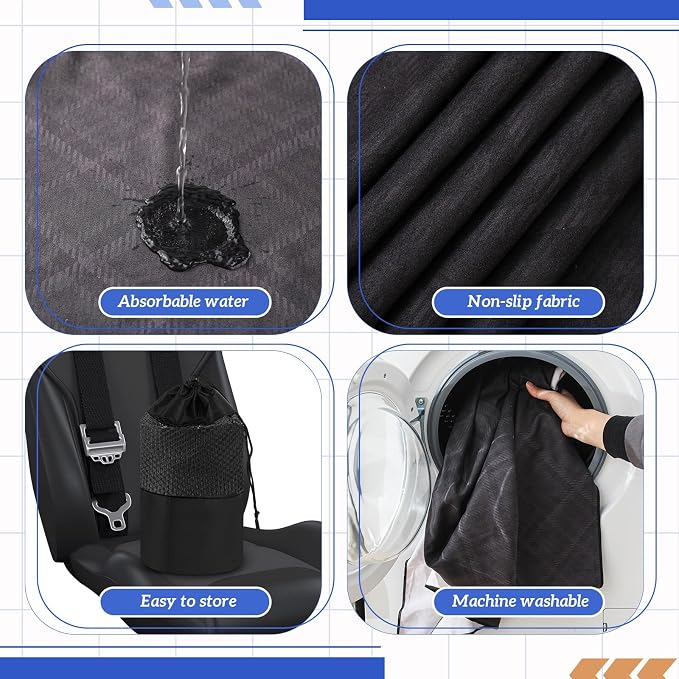Car Seat Towel Covers with Storage Bag, 63 x 32 Inch Universal Non Slip Waterproof Sweat Protector for Car Truck, Gym Swimming Running, Machine Washable(1 Pack,Black Plaid)