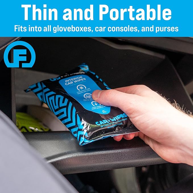 Car Interior Wipes with Microfiber Cloth (25 ct, Pack of 3) for Car Interior Cleaning, Dashboard, Seats, Detailing, and Steering Wheel [Travel Size] Skin-Safe Car Interior Cleaner Supplies