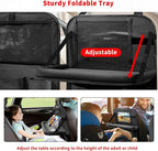 Car Backseat Organizer with Tablet Holder, 6 Storage Pockets Foldable Table Tray Seat Back Protectors Kick Mats Travel Accessories, 2 Pack Black