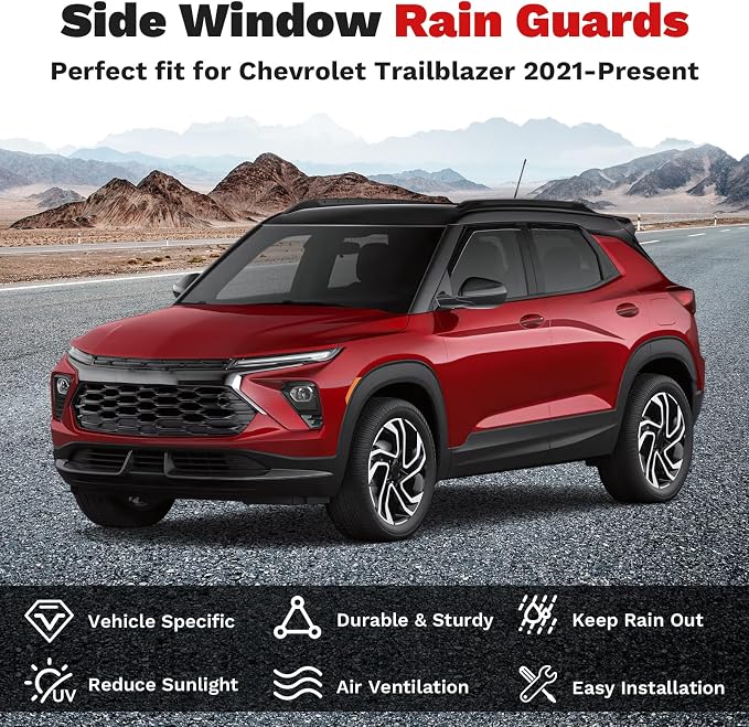 Rain Guards - Window Visors for Chevrolet Trailblazer 2021-2025 2026, Outside-Mount Tape-On Side Window Wind Deflectors for Trailblazer Accessories, Vent Visors Shades Rainproof