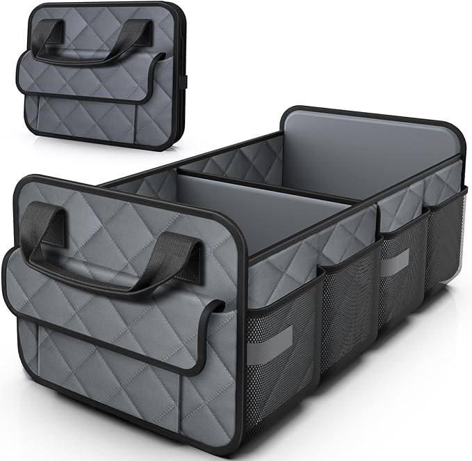Trunk Organizer for SUV – Foldable & Portable Car Organizers and Storage with 2 Compartments, Large Capacity Car Trunk Organizer Car Accessories for Truck Sedan, Grey, 21.7" x 12.8" x 11.0"