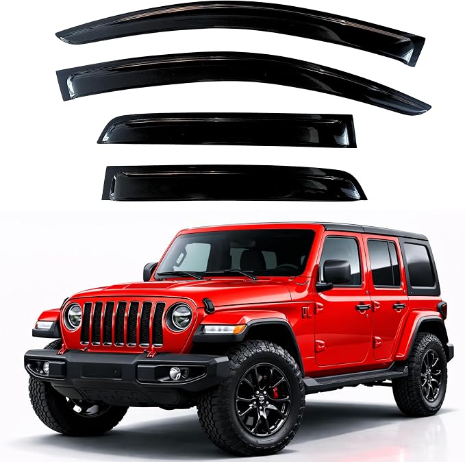 KPY Rain Guards Fit for 2018-2026 Jeep Wrangler JL (4-Door), Out-Channel Window Visors Vent Wind Deflectors 4PC, Car Accessories for 2020-2026 Jeep Gladiator (4-Door)