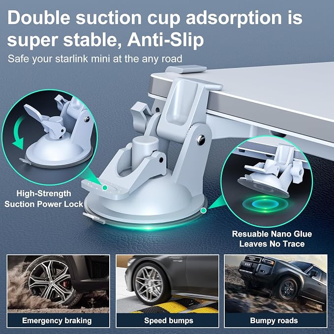 Linkoostar for Starlink Mini Mount for Dashboard, for Starlink Mini Car Suction Cup Mount for Dashboard & Windshield Suitable for Most Vehicles and Ensure Stable Satelllite Signal
