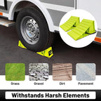 2 Pair Wheel Chocks for Travel Trailers, Non Slip Heavy Duty Green Wheel Chock with Rope, Lightweight Wheel Stoppers for Cars Campers Trucks RVs, Easy to Carry & Suitable for Most Tyre Sizes