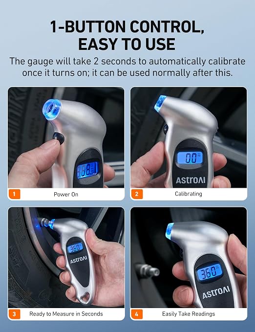 Digital Tire Pressure Gauge 0-150PSI Calibrated to ANSI B40.7 +/-1PSI, 4 Units for Car Truck with Backlight LCD, Silver, 2Pack